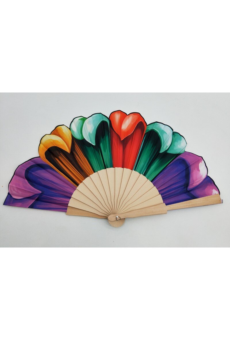 Wholesaler LX Moda - Lightweight fan with wooden frame and paper leaf. Various patterns, perfect for the summer season and impulse buys.