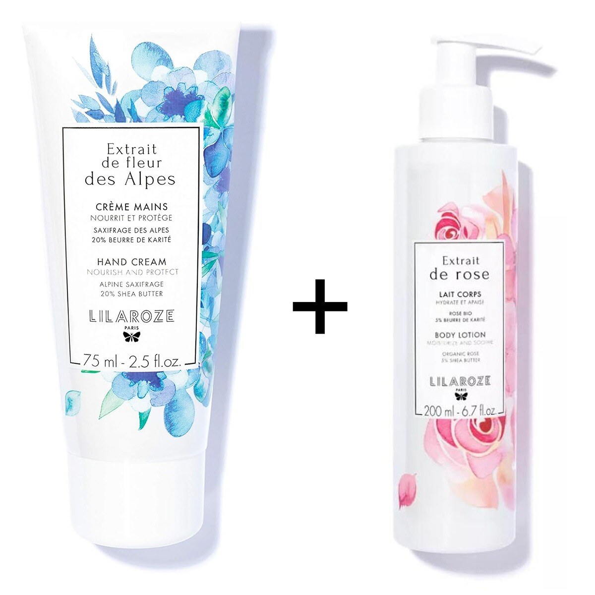 Mayorista Lilaroze Paris - Lilaroze Paris - Crema de Manos con Extracto de Flor de los Alpes Nutre y Protege + Loción Corporal con Extracto de Rosa Hidrata y Calma con Manteca de Karité
