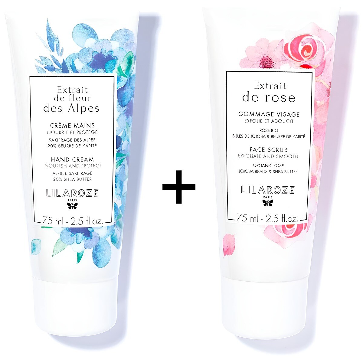 Mayorista Lilaroze Paris - Lilaroze Paris - Pack de Crema de Manos con Extracto de Flor de los Alpes Nutre y Protege + Exfoliante Facial con Extracto de Rosa Exfolia y Suaviza