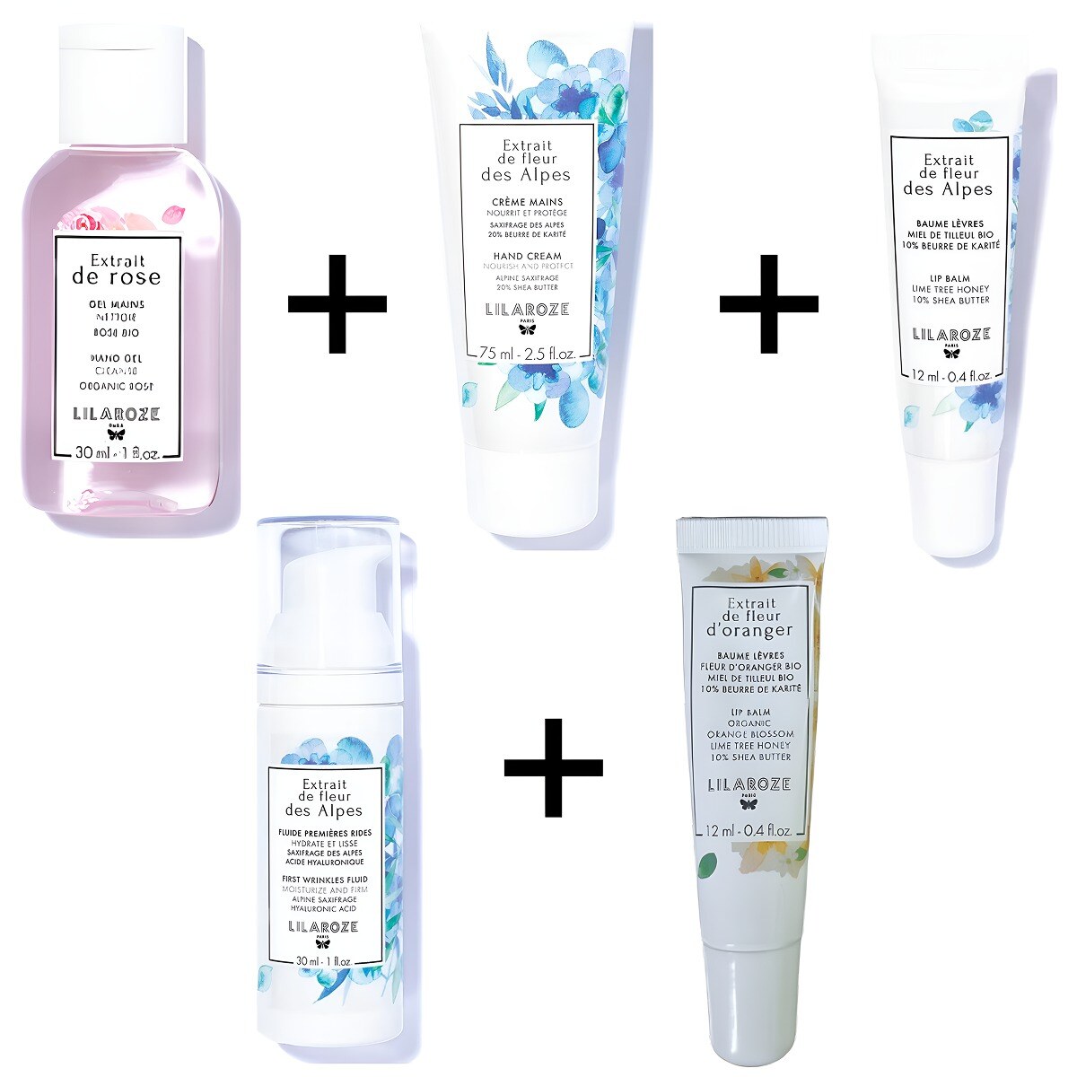 Mayorista Lilaroze Paris - Lilaroze Paris - Pack Crema de Manos con Extracto de Flor de los Alpes + Fluido Primeras Arrugas con Extracto de Flor de los Alpes + Bálsamo Labial con Extracto de Flor de los Alpes + Bálsamo Labial con Extracto de Flor de Azahar + Gel de Manos con Extrac