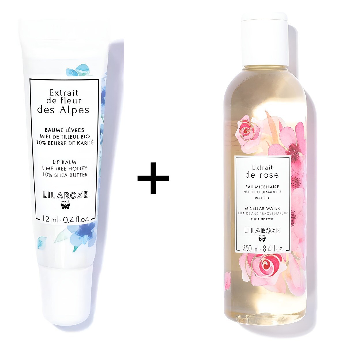 Mayorista Lilaroze Paris - Lilaroze Paris - Pack de Bálsamo Labial con Extracto de Flor de los Alpes y Miel de Tilo Orgánica + Agua Micelar con Extracto de Rosa Limpia y Desmaquilla Orgánicamente