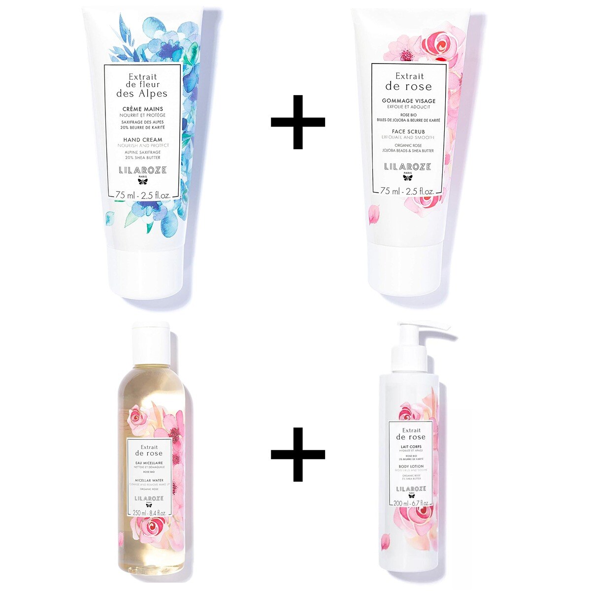 Mayorista Lilaroze Paris - Lilaroze Paris - Pack de Leche Corporal con Extracto de Rosa + Agua Micelar con Extracto de Rosa + Crema de Manos con Extracto de Flor de los Alpes + Mascarilla Facial con Extracto de Rosa