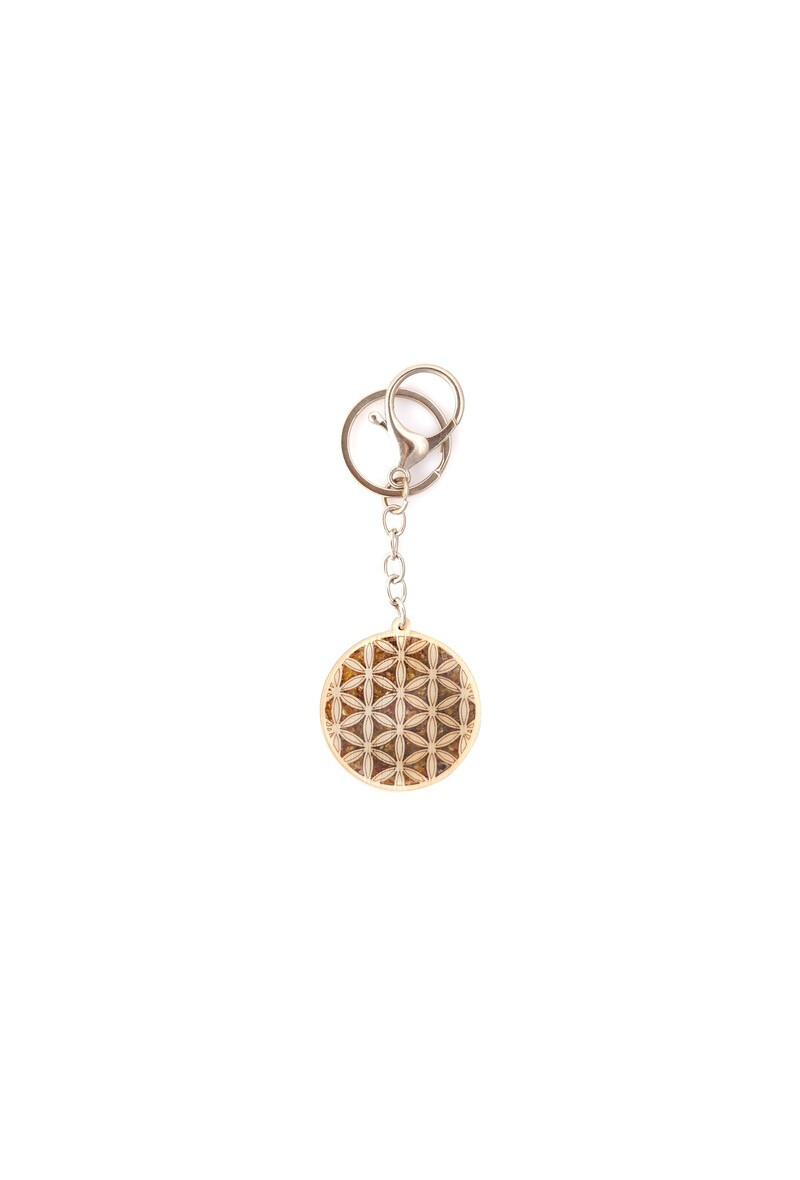 Grossista OPALOOK FRANCE - Tasto di Flower of Life in betulla, metallo e ambra, 4 cm - flv7