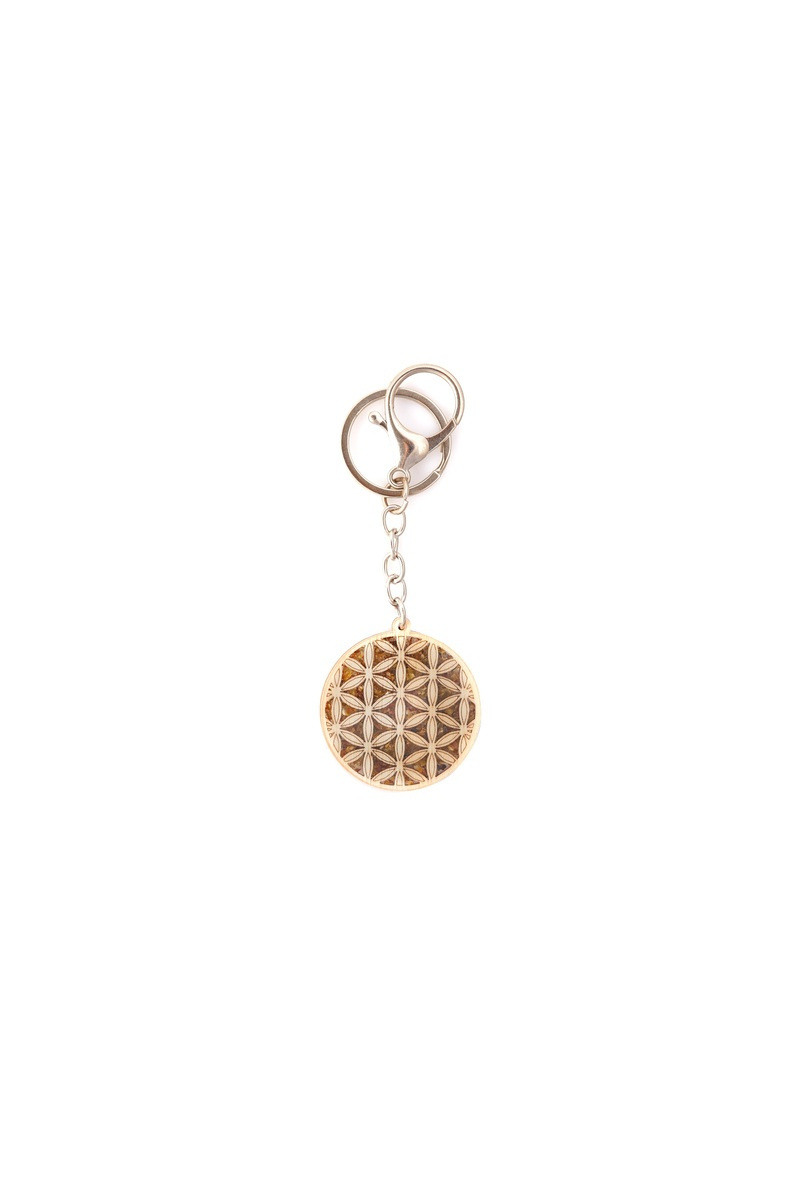 Wholesaler OPALOOK FRANCE - Flower of life key in birch, metal and amber, 4 cm - FLV7