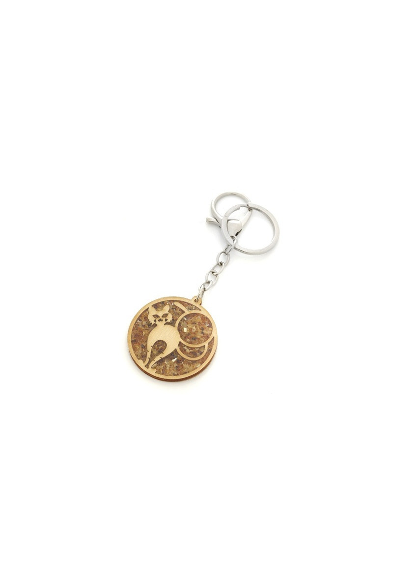 Wholesaler OPALOOK FRANCE - Chat Key Porte in birch, metal and amber, diameter 4 cm - FLV18