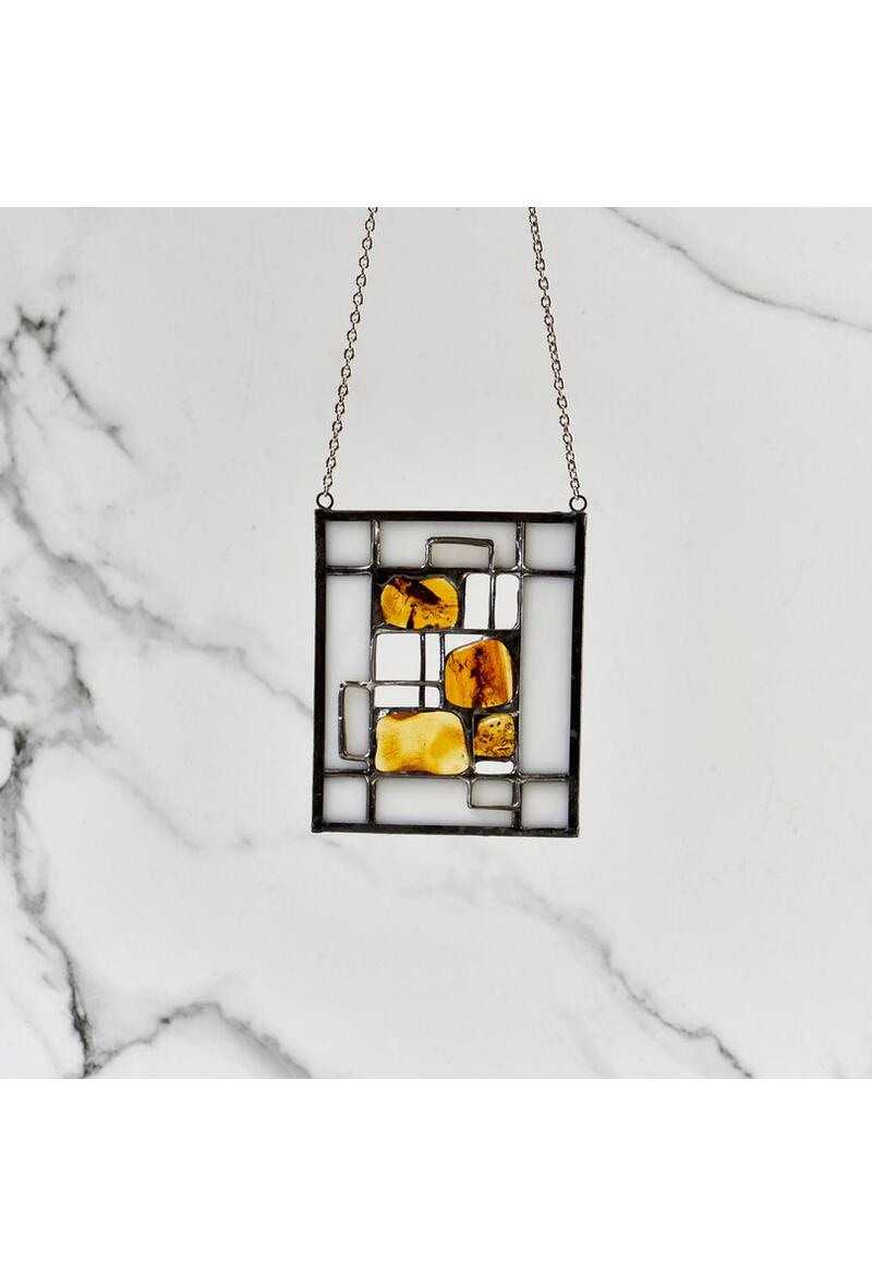 Wholesaler OPALOOK FRANCE - Amber and metal stained glass, 9x11 cm - SP15