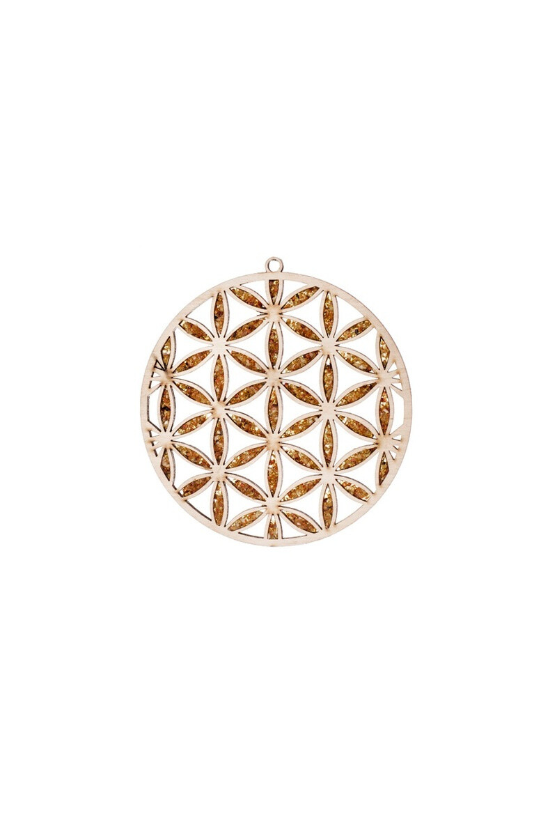 Großhändler OPALOOK FRANCE - Plakette und Dekorationblume des Lebens in Birch und Bernstein, 11 cm - flv1