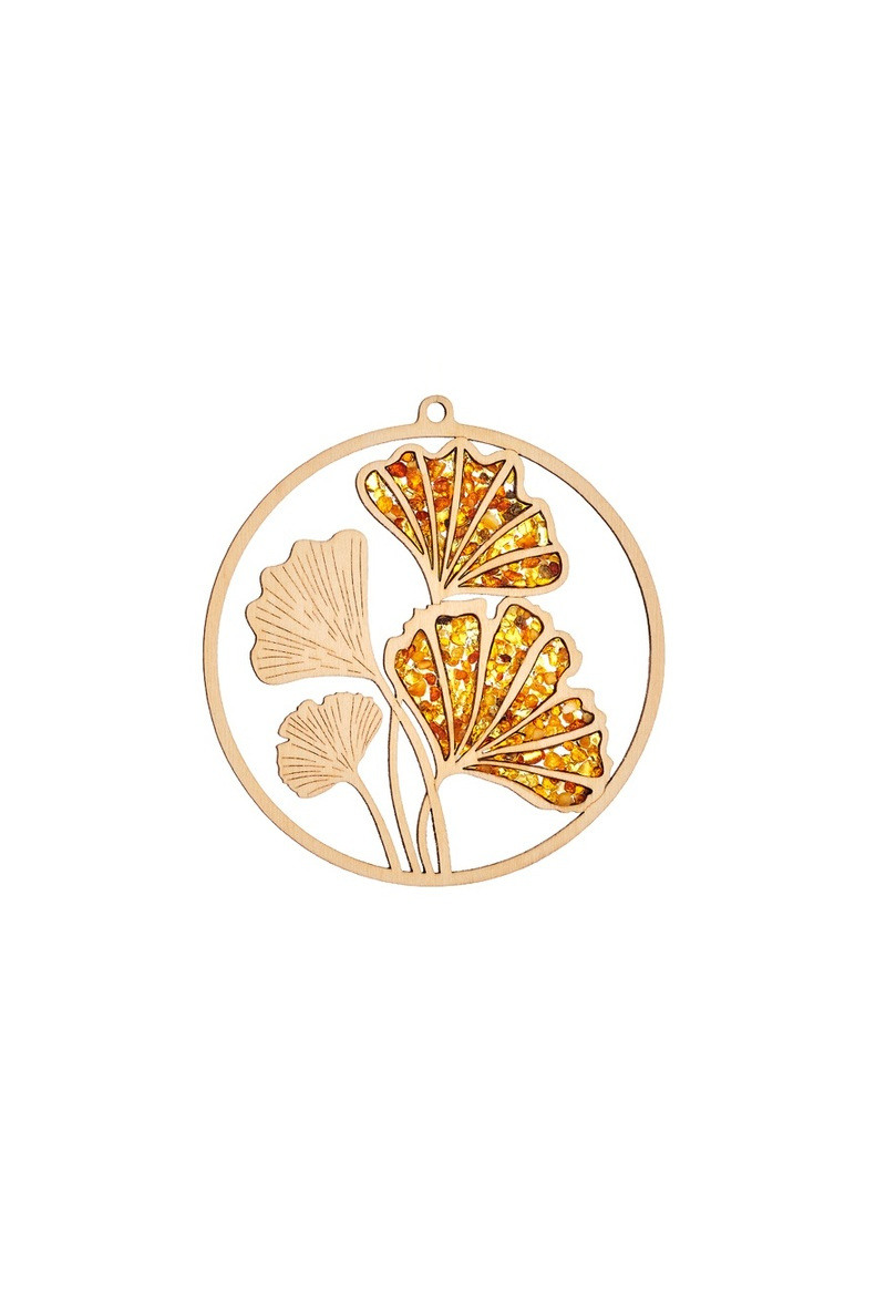 Wholesaler OPALOOK FRANCE - Ginkgo form decoration with Baltic and Wood amber - FLV25