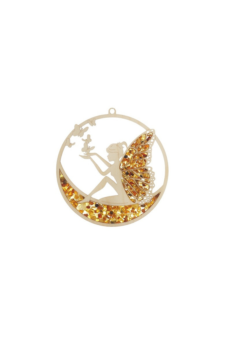 Wholesaler OPALOOK FRANCE - Plaque and fairy decoration in birch and amber, 11 cm - FLV16