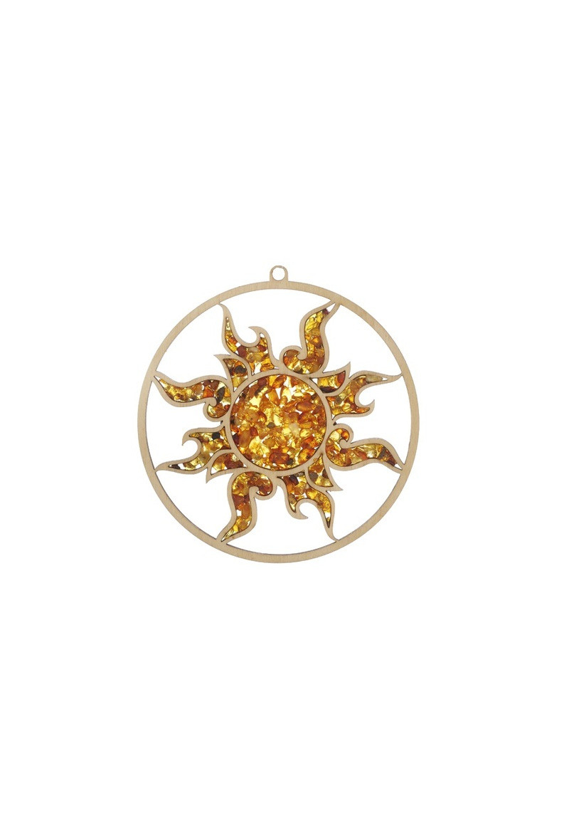 Wholesaler OPALOOK FRANCE - Sun plaque and decoration in birch and amber, 11 cm - FLV13