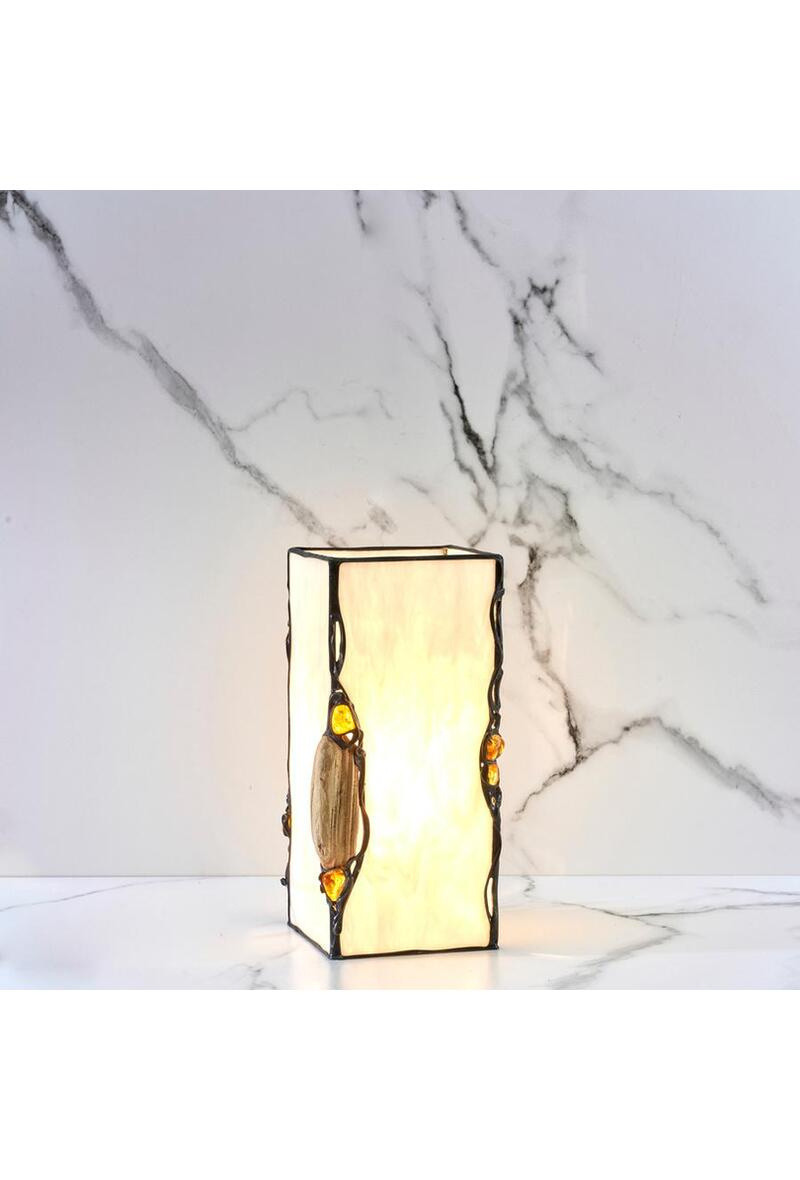 Wholesaler OPALOOK FRANCE - Brass, amber and glass bedside lamp, 11x11x24 cm - SP10