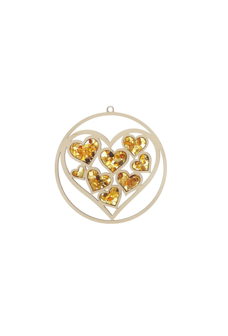 Wholesaler OPALOOK FRANCE - Birch and amber heart and heart decoration, 11 cm - FLV15