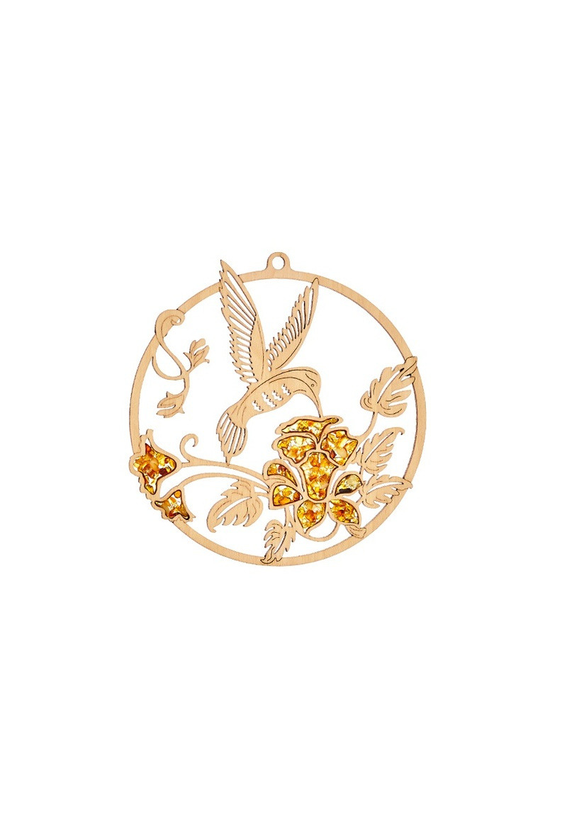 Wholesaler OPALOOK FRANCE - Colibri -shaped decoration with amber Baltic Sea and Wood - FLV24