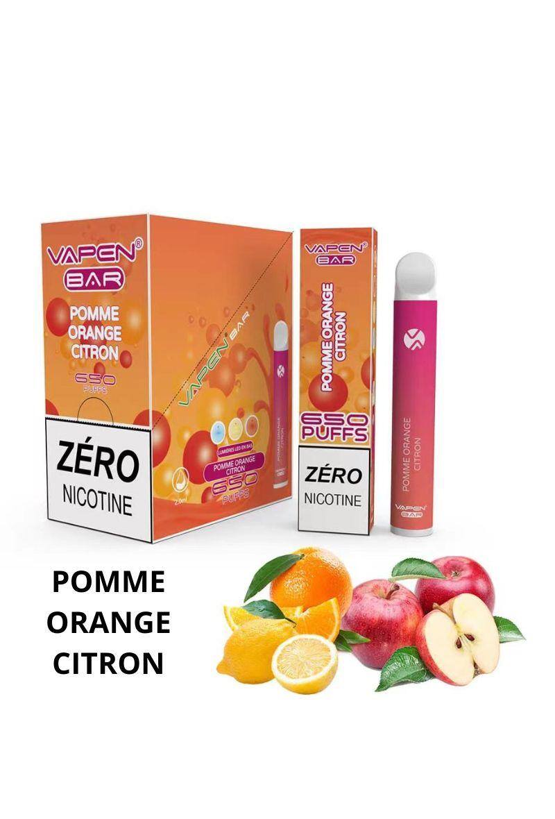 Grossiste VAPEN - 650 PUFF 0% NICOTINE POMME ORANGE CITRON