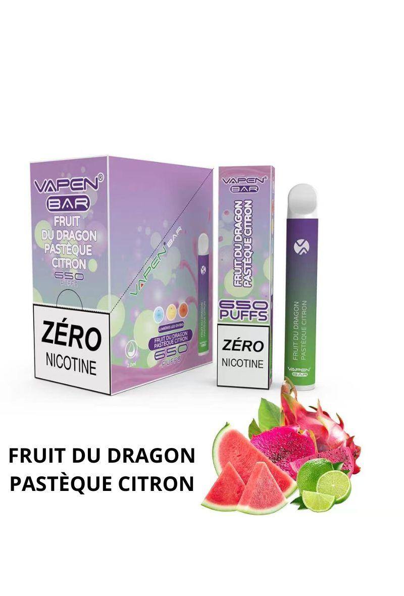 Grossiste VAPEN - 650 PUFF 0% NICOTINE FRUIT DU DRAGON PASTÈQUE CITRON