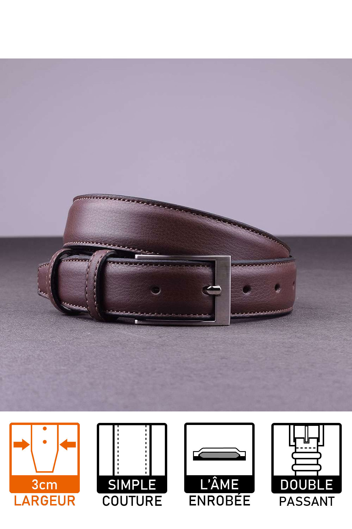 Wholesaler A&E - NOS018 Leather belt - Dark brown