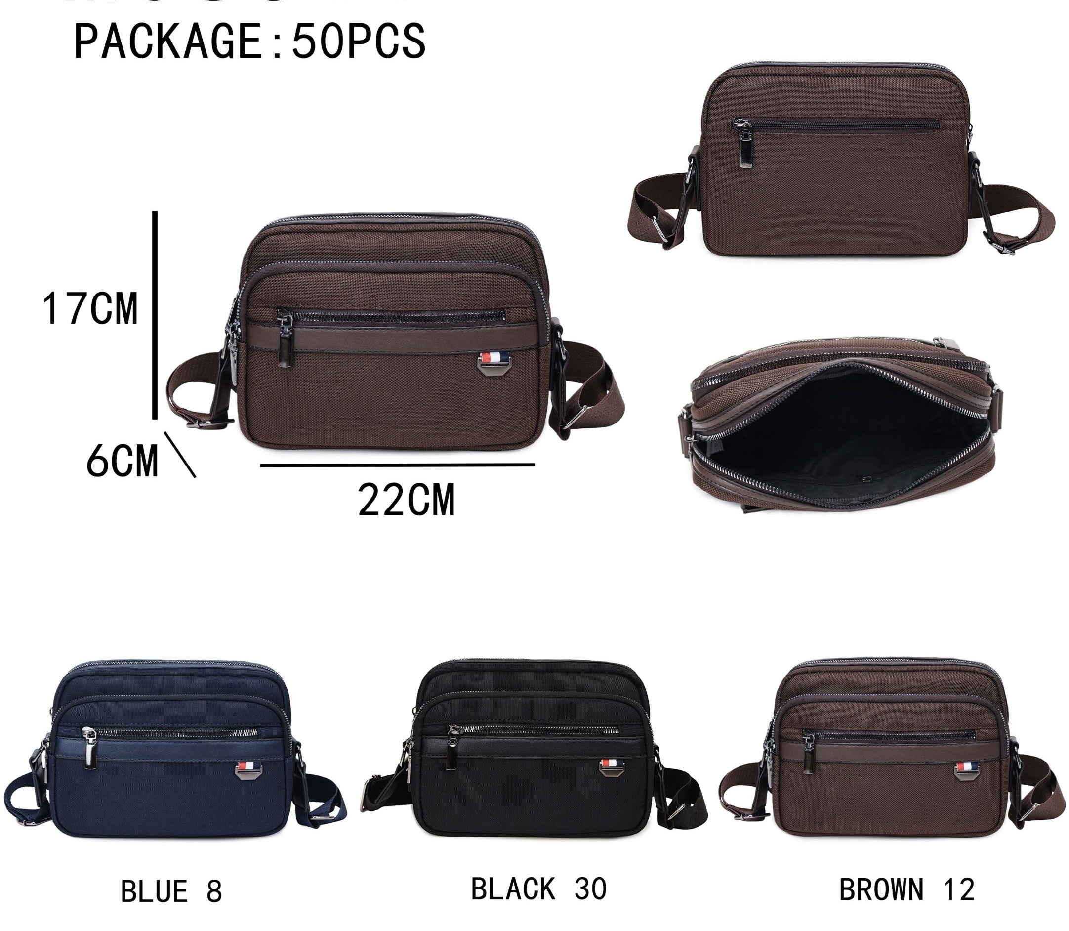 Großhändler AMANDA CLOTHING BAGS AND ACCESSORIES - STOFF-SCHULTERTASCHEN MIT REISSVERSCHLÜSSEN GRÖSSE 22*6*17 CM