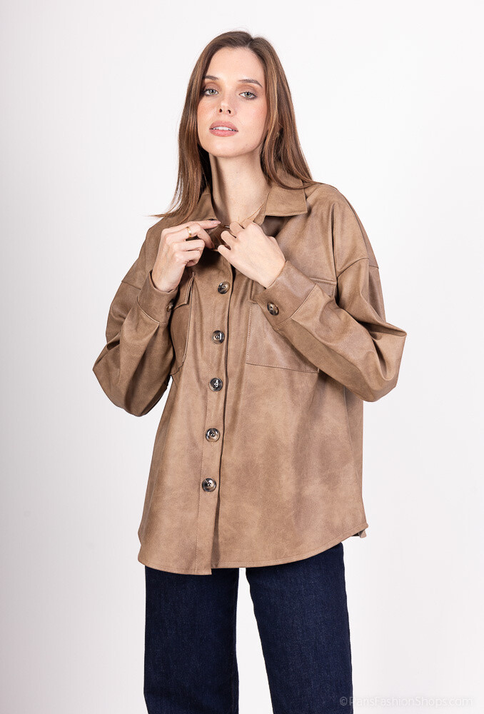 Wholesaler Amy&Clo - Faux-leather overshirt