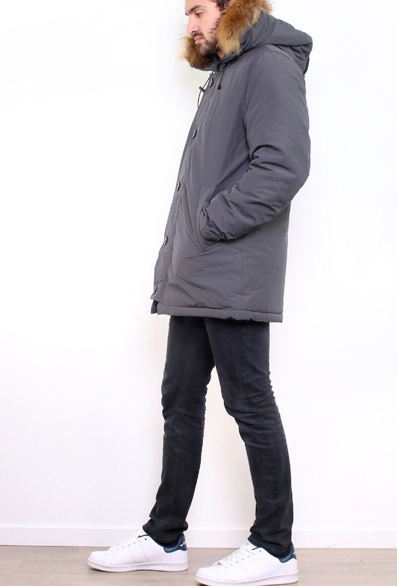 Parka Véritable Fourrure - Gris - 2 - grand format