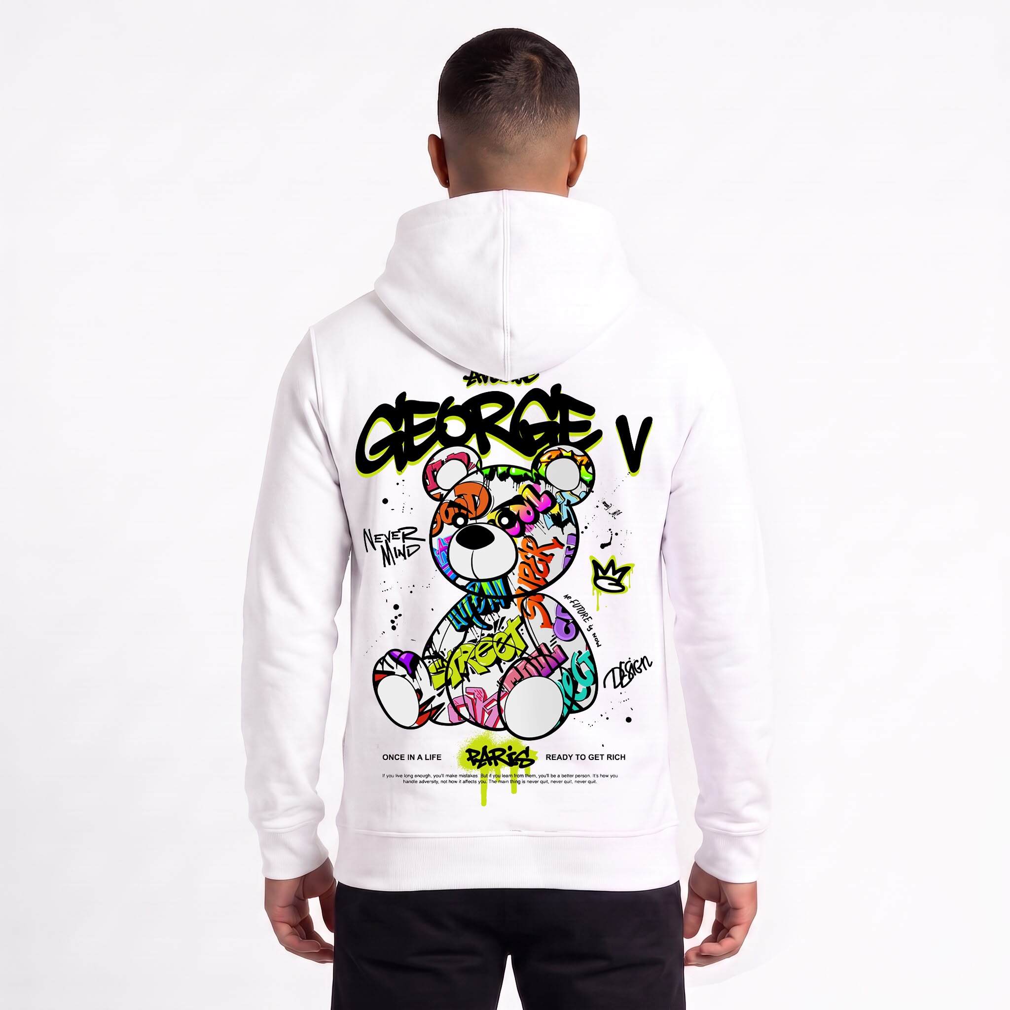 Grossiste Avenue George V - Sweat à capuche imprimé Ourson Blanc