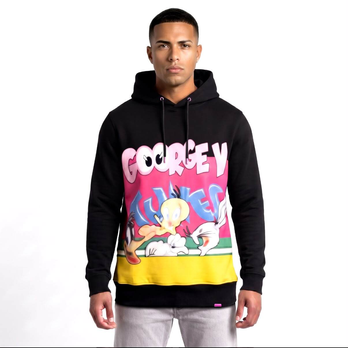 Grossiste Avenue George V - Sweat à capuche imprimé Looney Noir