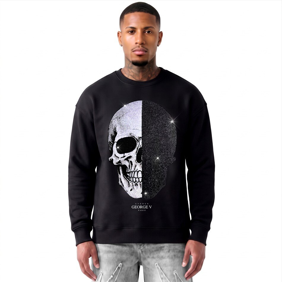 Grossiste Avenue George V - Hoodie Strass Skull Noir