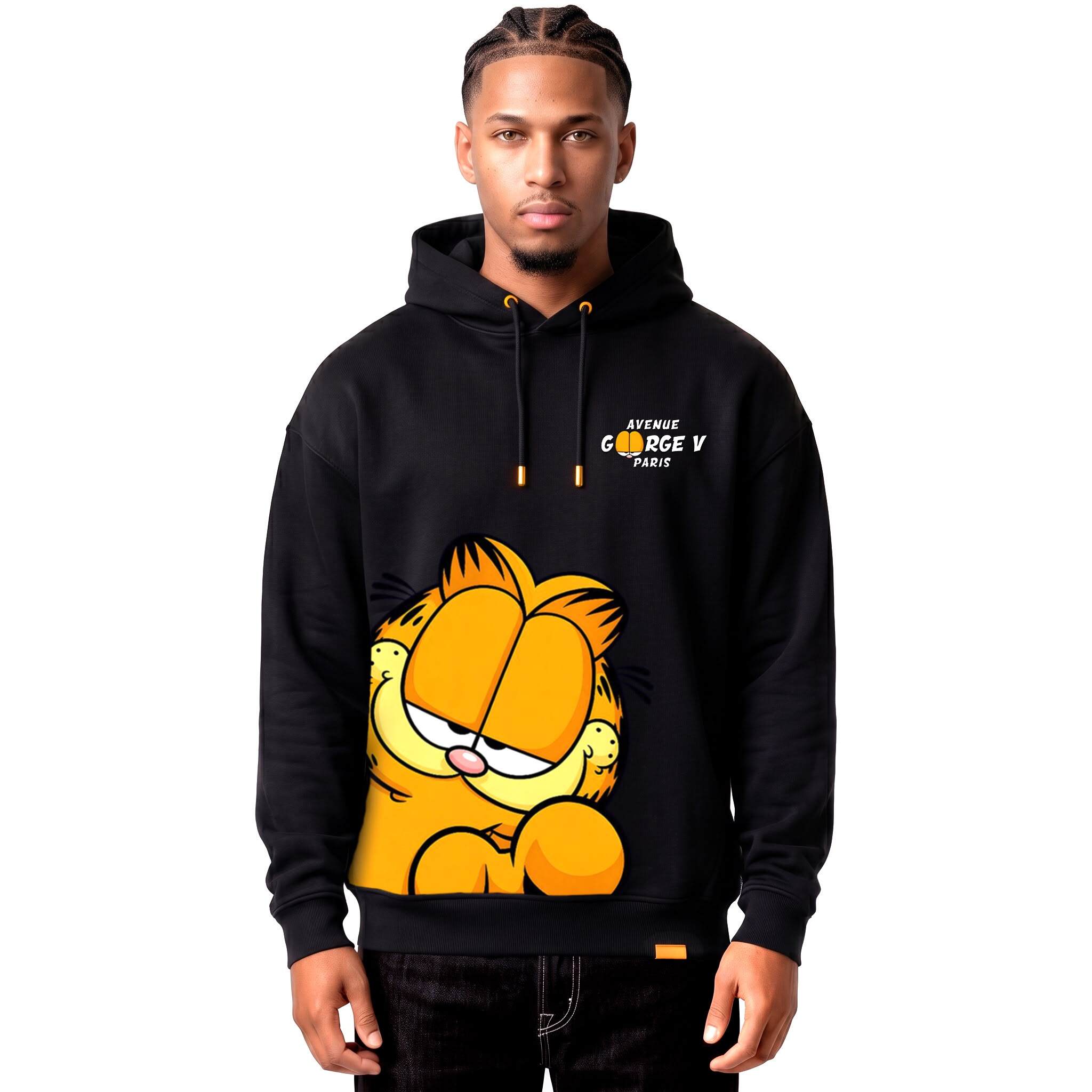 Grossiste Avenue George V - Sweat à capuche imprimé Garfield Noir