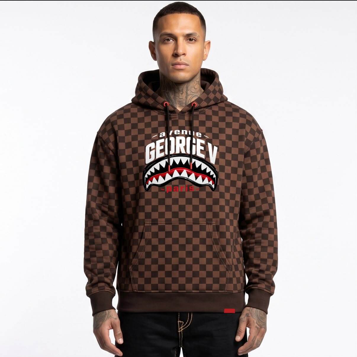 Grossiste Avenue George V - Sweat à capuche Damier Marron