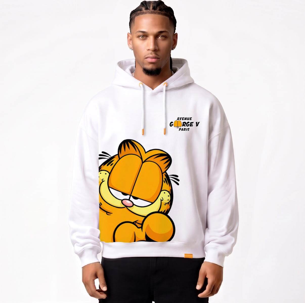 Grossiste Avenue George V - Sweat à capuche imprimé Garfield Blanc