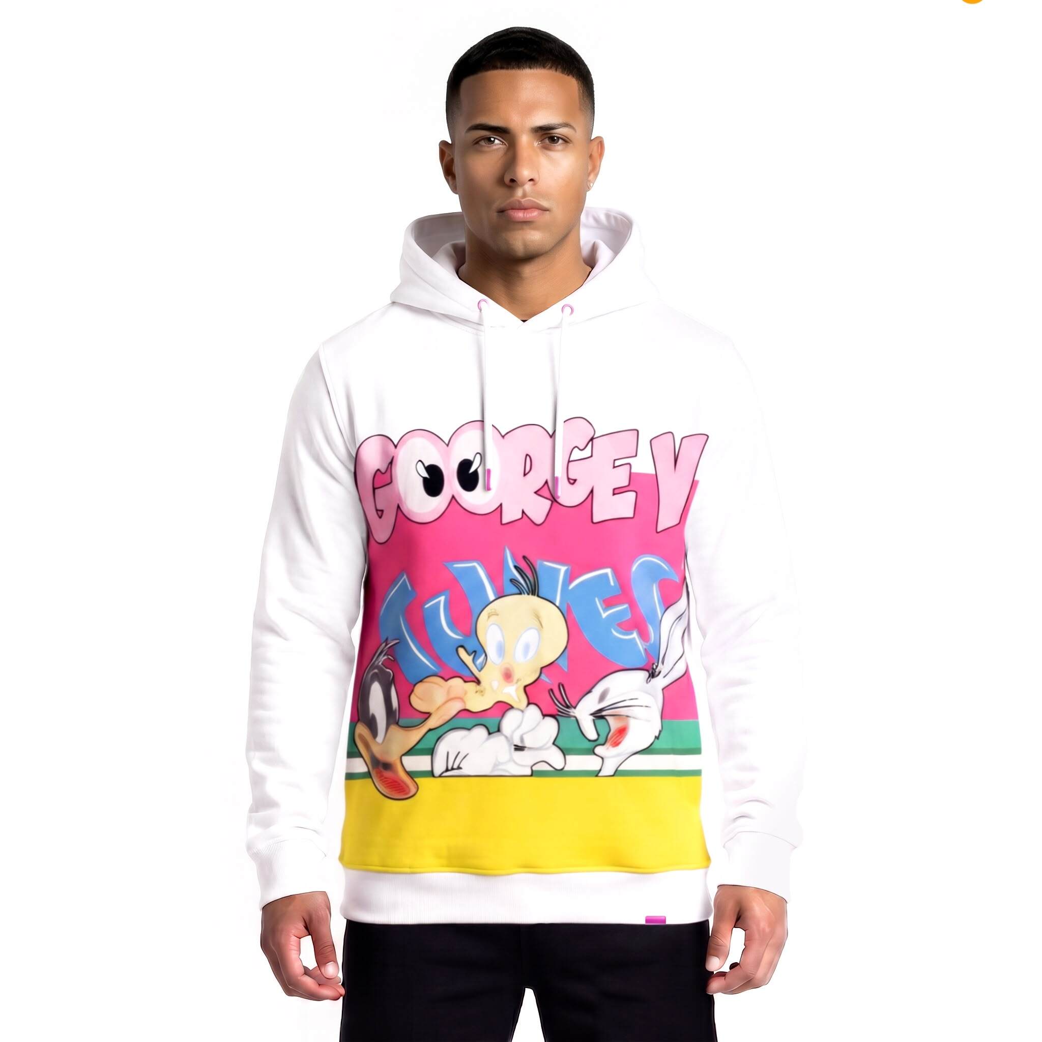 Grossiste Avenue George V - Sweat à capuche imprimé Looney Blanc