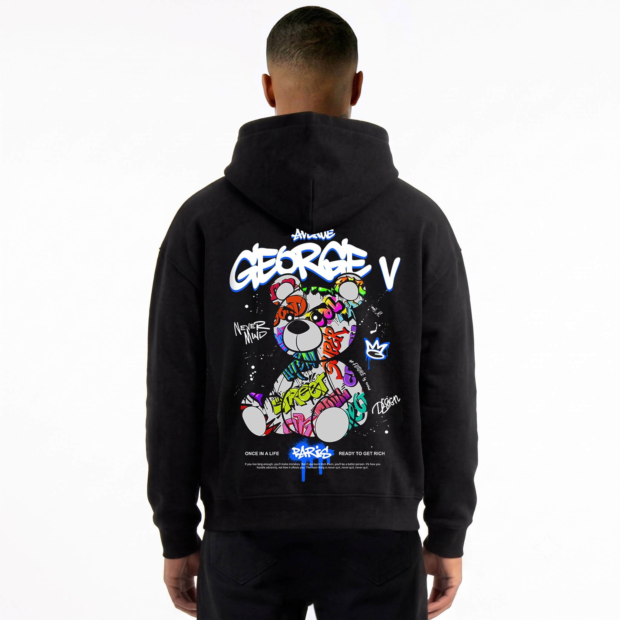 Grossiste Avenue George V - Sweat à capuche imprimé Ourson Noir