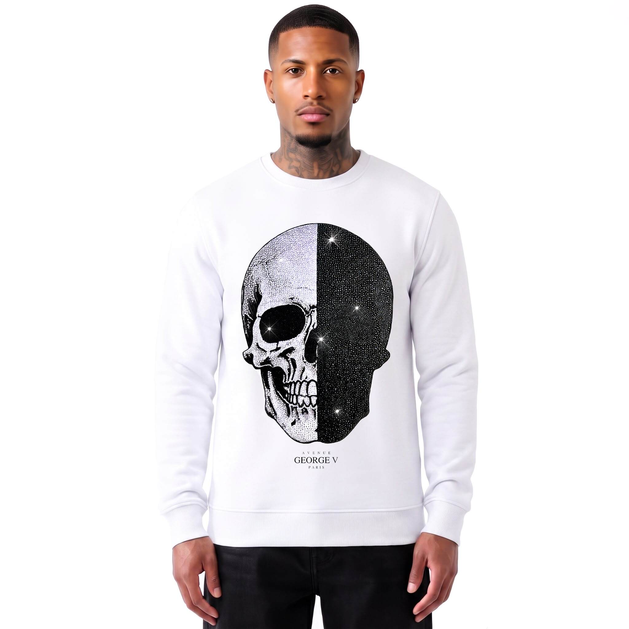 Grossiste Avenue George V - Hoodie Strass Skull Blanc