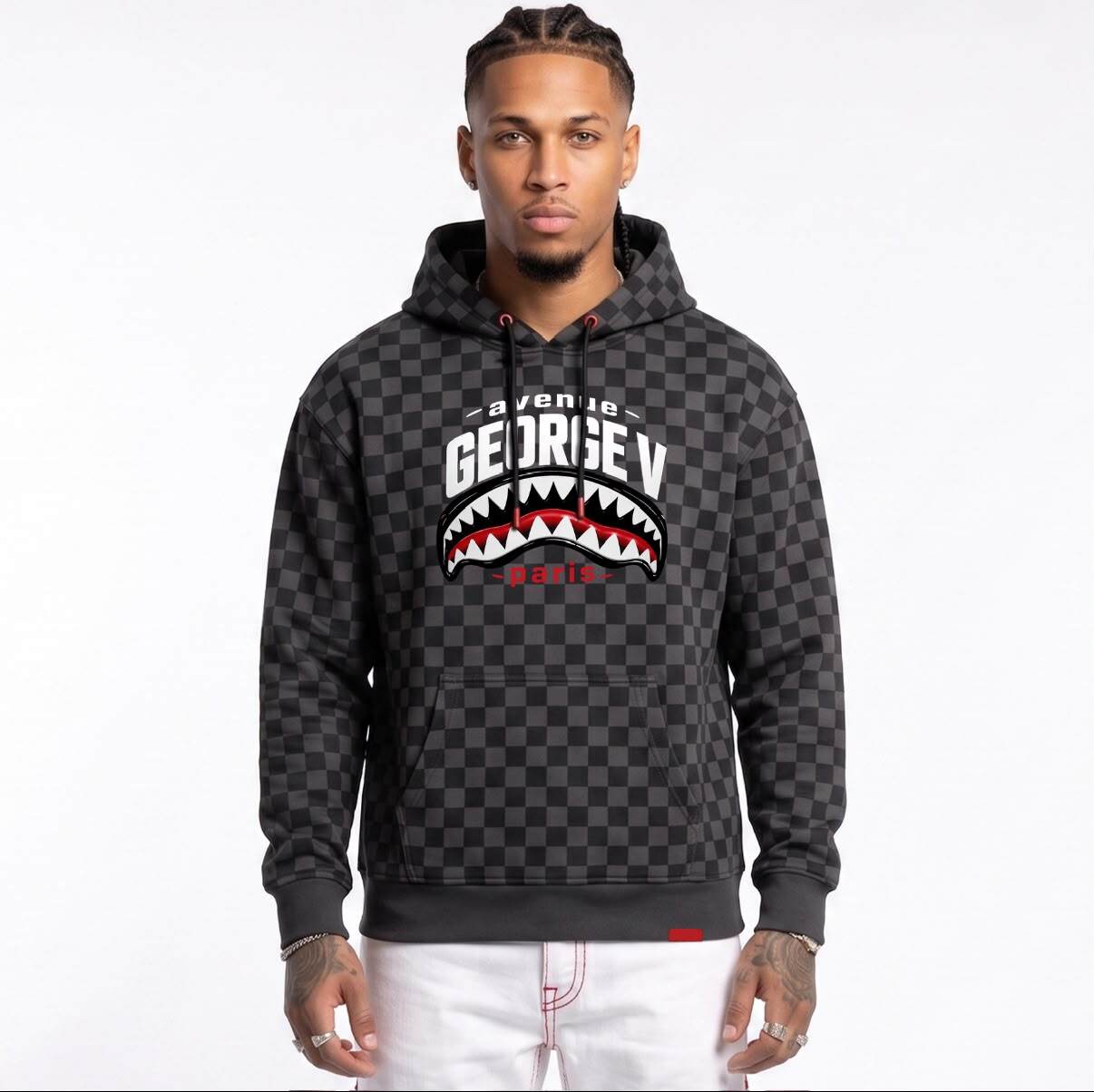 Grossiste Avenue George V - Sweat à capuche Damier Noir