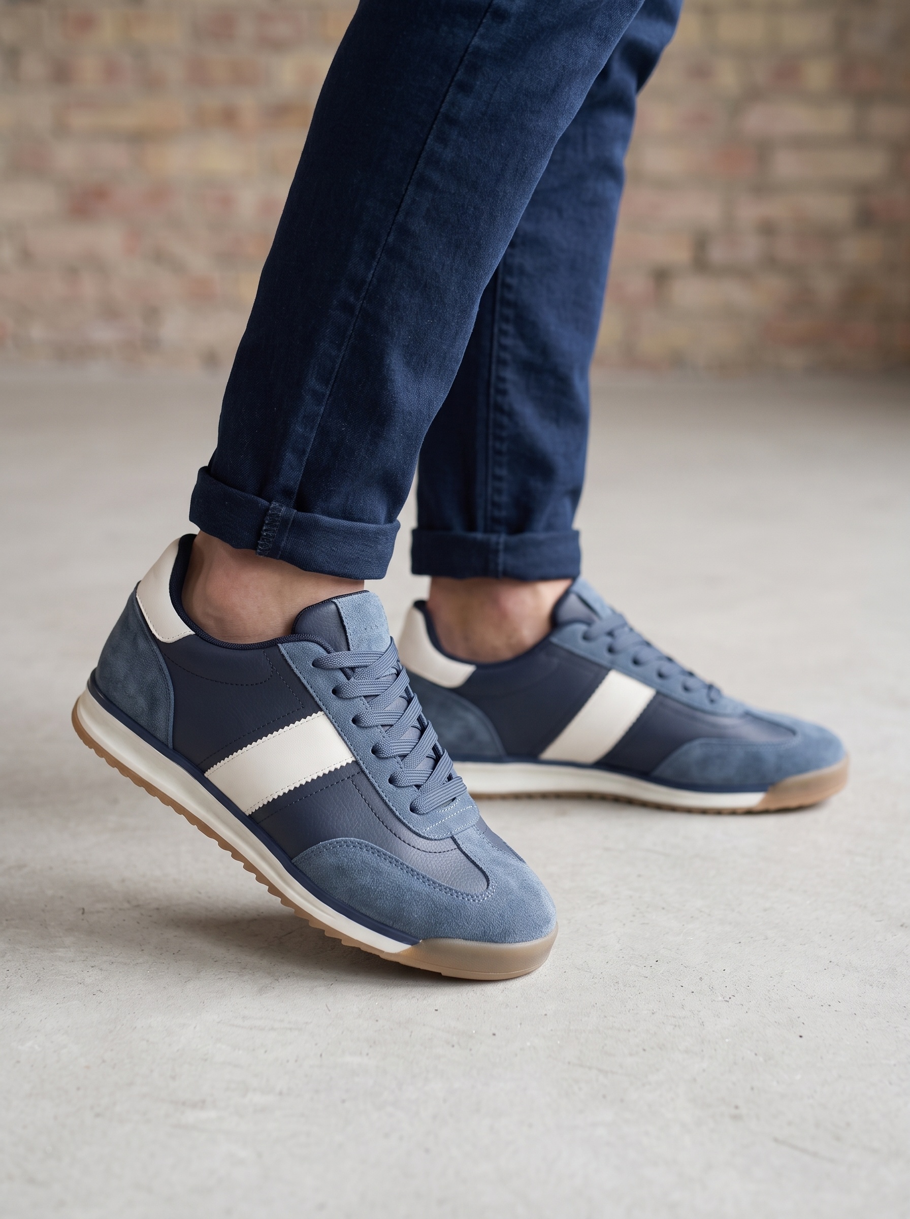 Grossiste BEAVITA SHOES - Baskets sportives en daim avec bande blanche contrastante, au goût rétro dynamique et moderne.