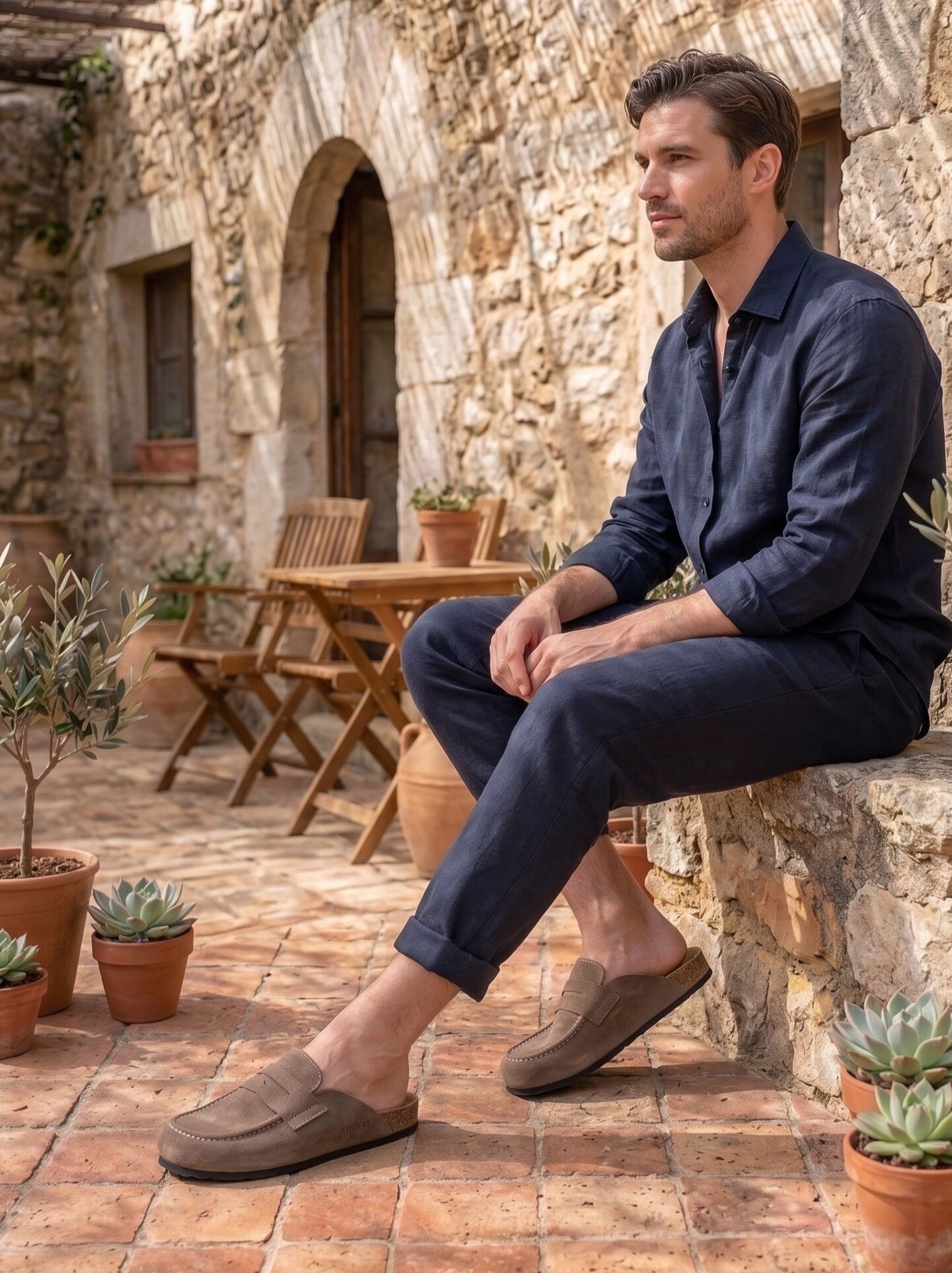 Grossista BEAVITA SHOES - Sabot da uomo artigianali in pelle, comode e versatili, con suola in sughero. Ideali per l'estate.