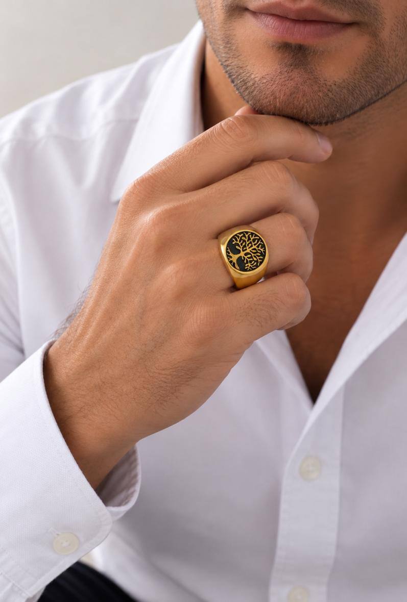 Grossiste Bijoussimo - Bague acier homme motif arbre de vie