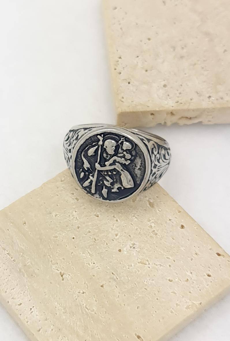 Großhändler Bijoussimo - Herren-Edelstahlring Sankt Christophorus