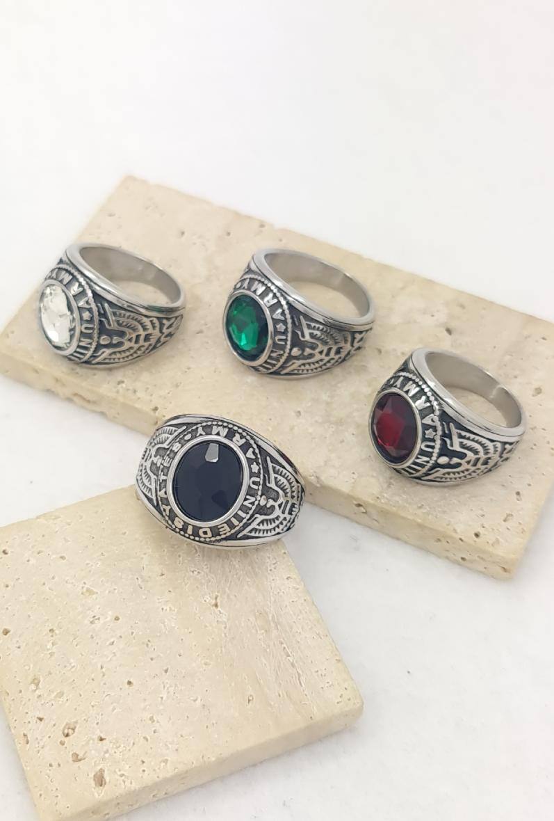 Grossista Bijoussimo - Anello in acciaio da uomo con pietra colorata (M01)