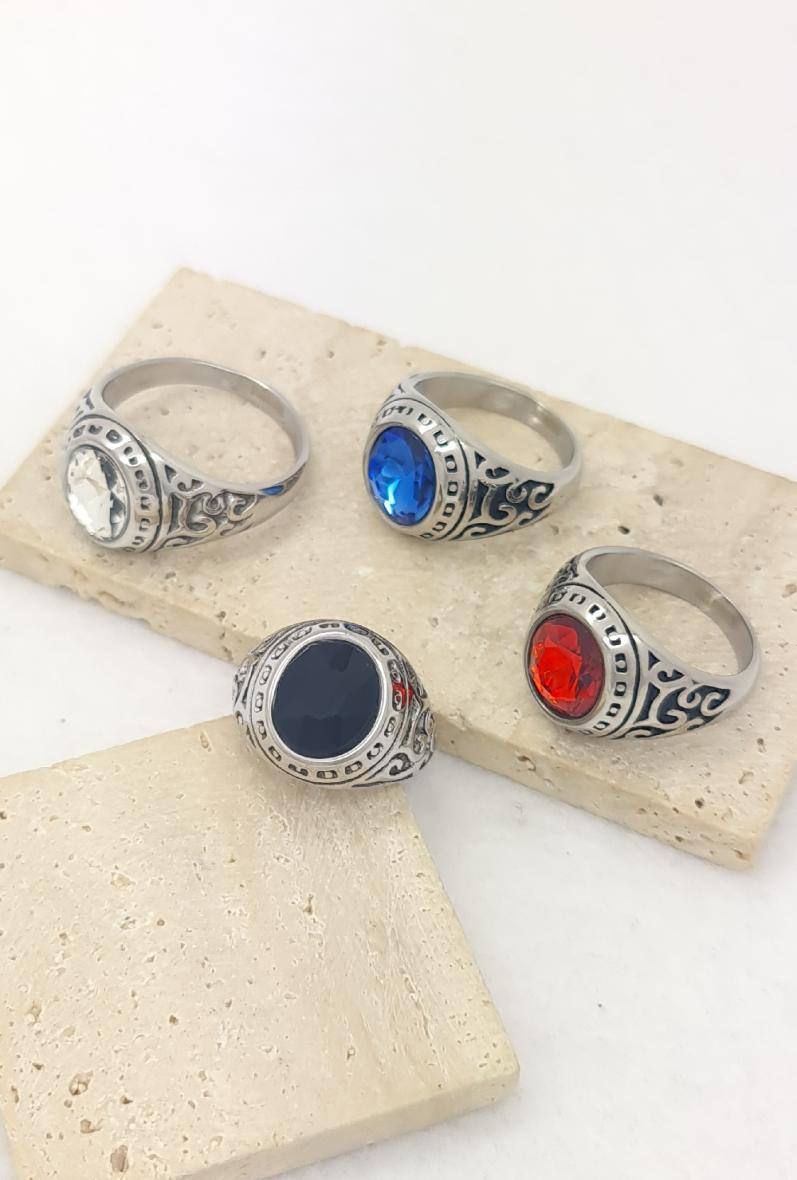 Grossista Bijoussimo - Anello in acciaio da uomo con pietra colorata (M02)