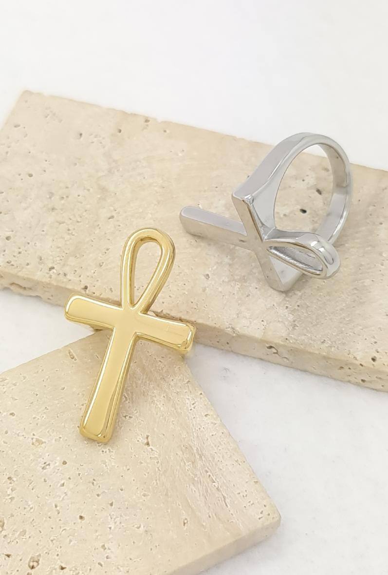 Grossista Bijoussimo - Anello in acciaio da uomo con croce egiziana Ankh