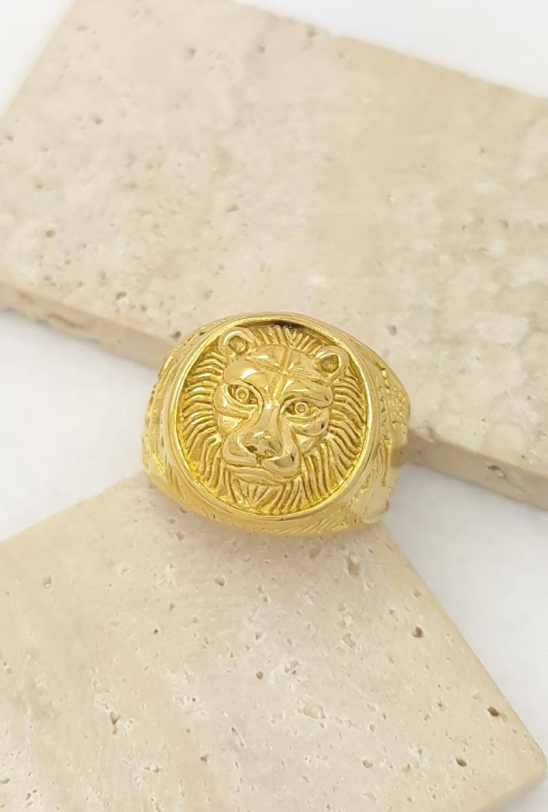 Grossista Bijoussimo - Anello in acciaio dorato da uomo con testa di leone