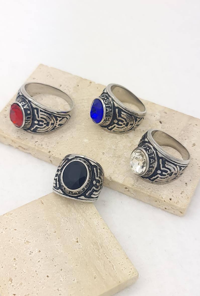 Grossista Bijoussimo - Anello in acciaio da uomo con pietra colorata (M03)