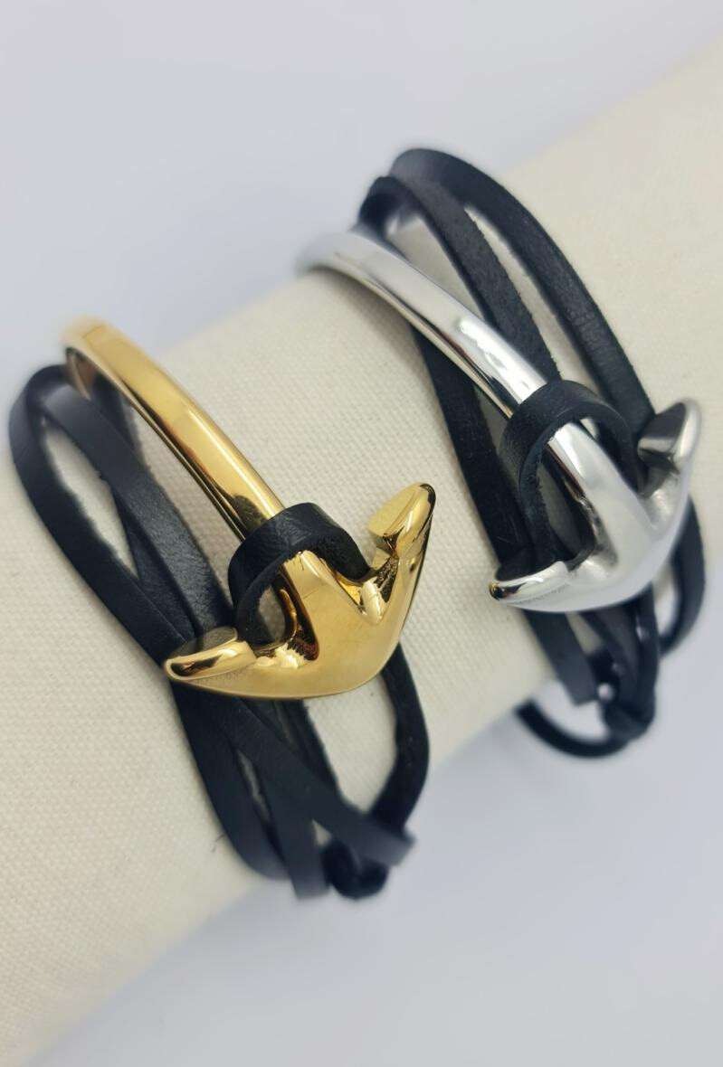 Großhändler Bijoussimo - Lederarmband und gebogener Marineanker