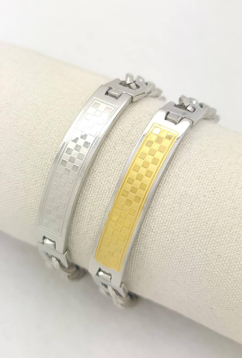 Großhändler Bijoussimo - Herrenarmband aus Stahl im Kettenglieder-Stil mit Schachbrettmuster
