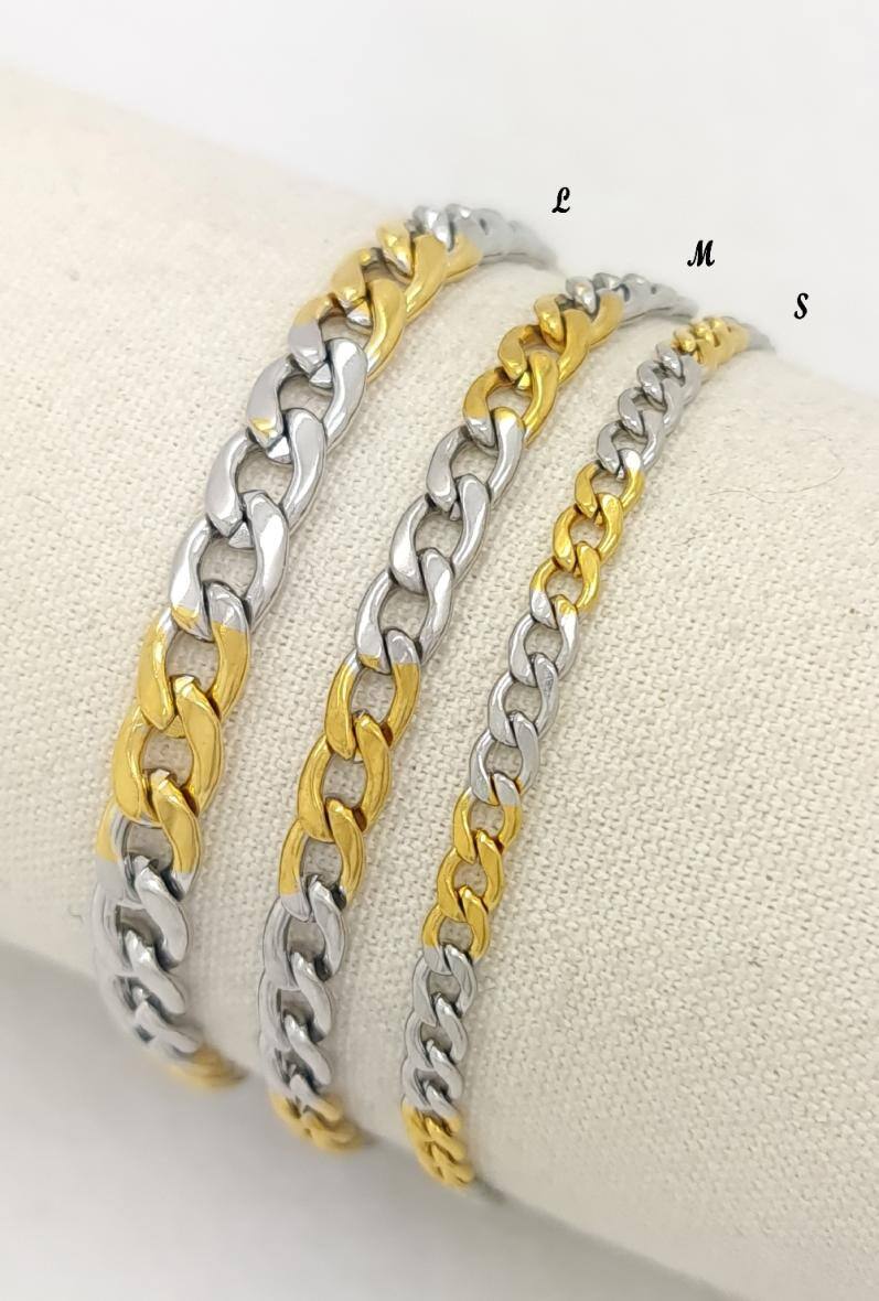 Grossista Bijoussimo - Bracciale in acciaio bicolore con maglie figaro 1:1