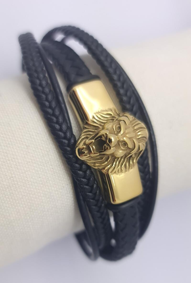 Großhändler Bijoussimo - Lederarmband Löwenkopf 5 Bänder