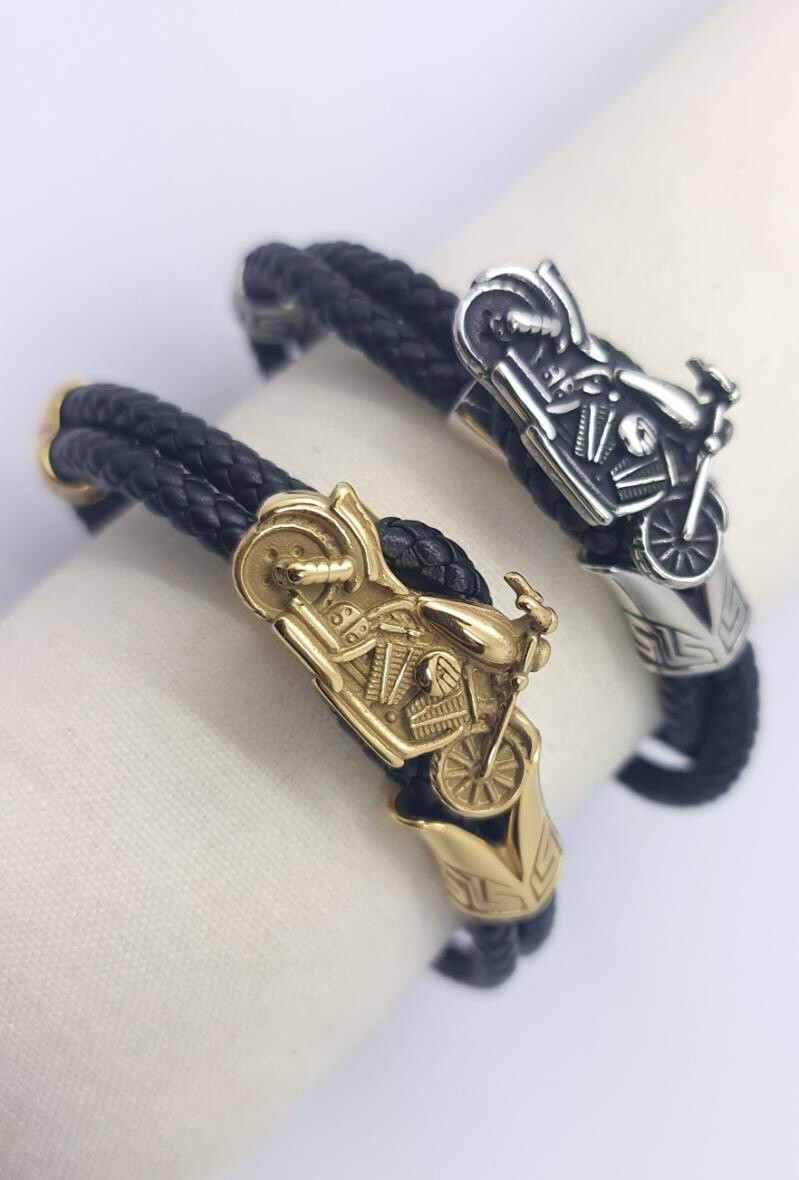 Großhändler Bijoussimo - Lederarmband und Motorradstahl gekreuzt