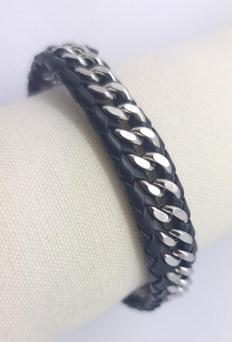 Grossista Bijoussimo - Bracciale in pelle e acciaio gourmet