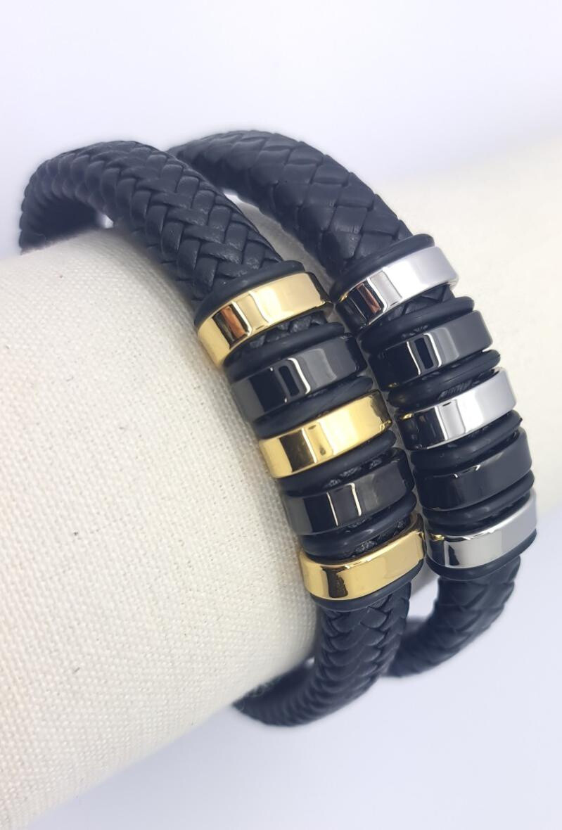 Großhändler Bijoussimo - Lederarmband und Mehrfach-Rektangle-Stahl große geflochtene Kabel