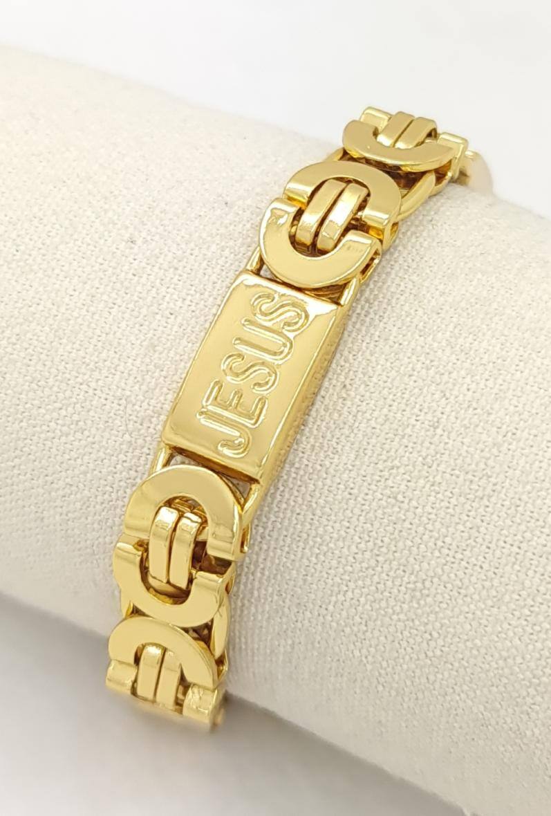 Wholesaler Bijoussimo - Men's gold-plated steel bracelet, 10mm width (M05)